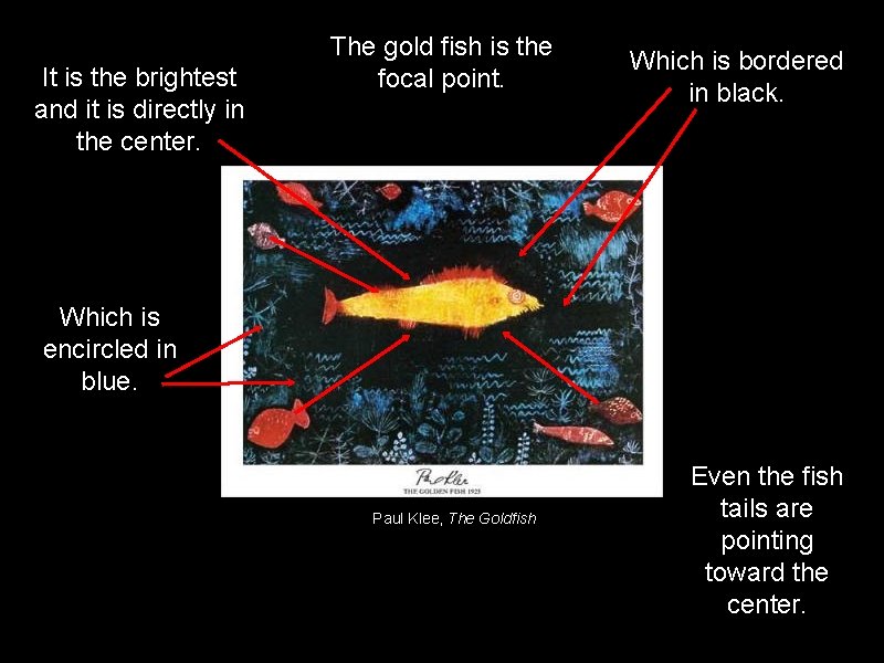 It is the brightest and it is directly in the center. The gold fish