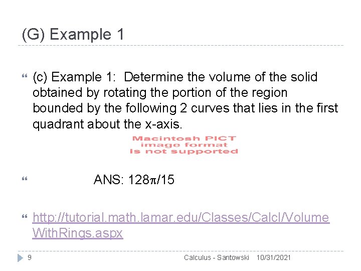 (G) Example 1 (c) Example 1: Determine the volume of the solid obtained by