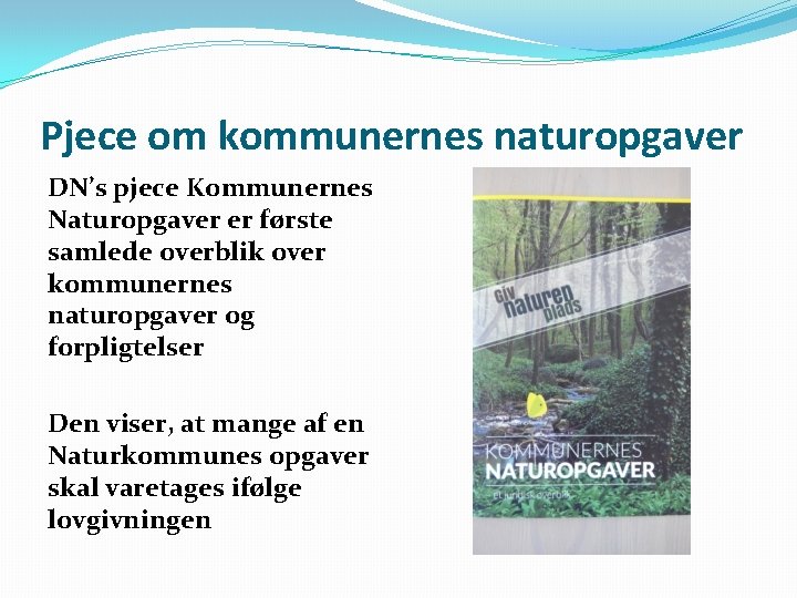 Pjece om kommunernes naturopgaver DN’s pjece Kommunernes Naturopgaver er første samlede overblik over kommunernes