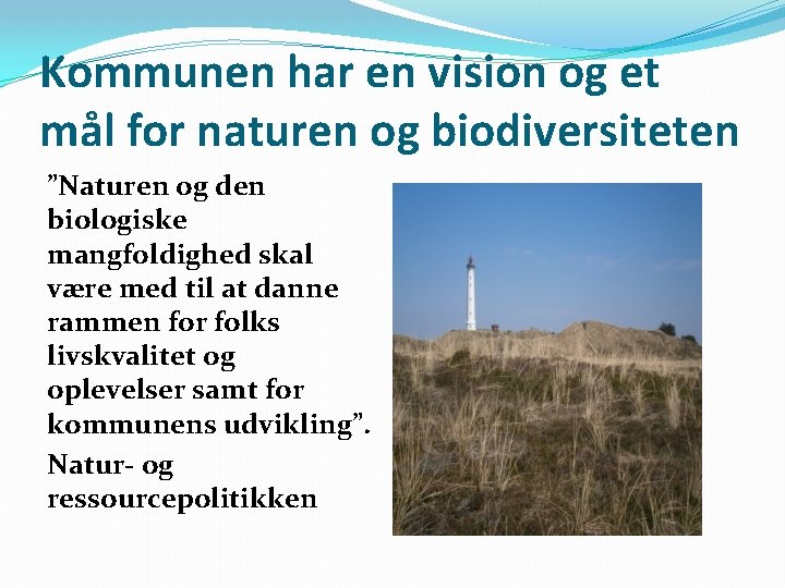 Kommunen har en vision og et mål for naturen og biodiversiteten ”Naturen og den