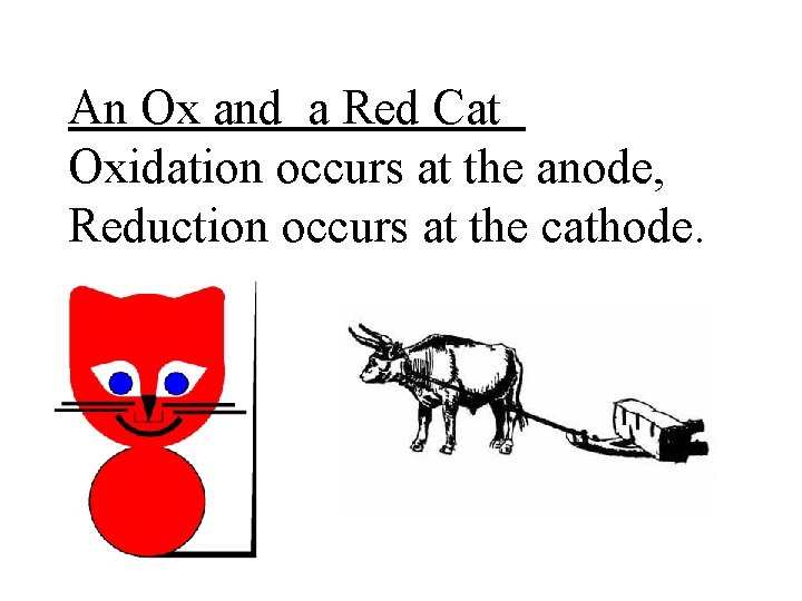 An Ox and a Red Cat Oxidation occurs at the anode, Reduction occurs at