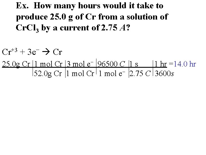 Ex. How many hours would it take to produce 25. 0 g of Cr
