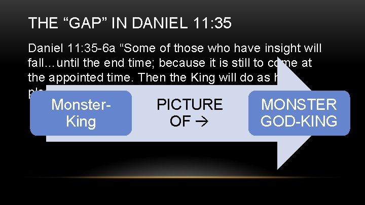 THE “GAP” IN DANIEL 11: 35 Daniel 11: 35 -6 a “Some of those