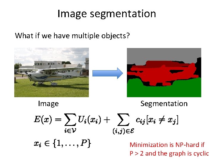 Image segmentation What if we have multiple objects? Image Segmentation Minimization is NP-hard if