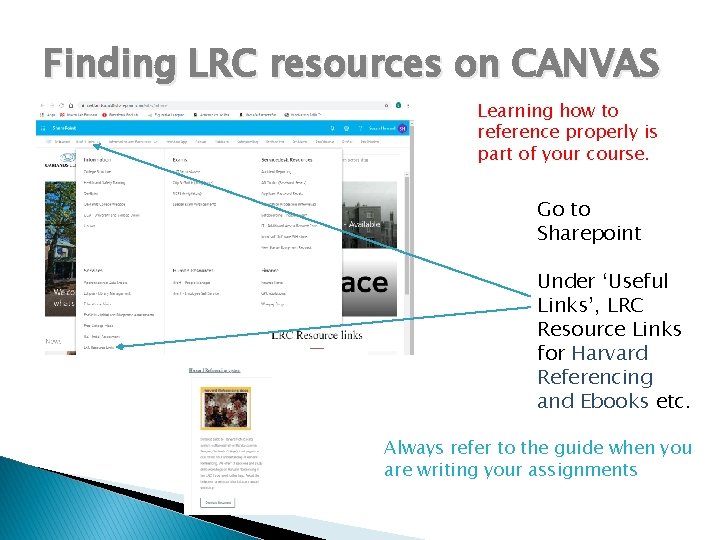 Finding LRC resources on CANVAS Learning how to reference properly is part of your