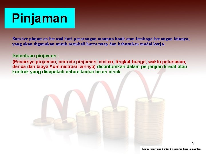 Pinjaman Sumber pinjaman berasal dari perorangan maupun bank atau lembaga keuangan lainnya, yang akan