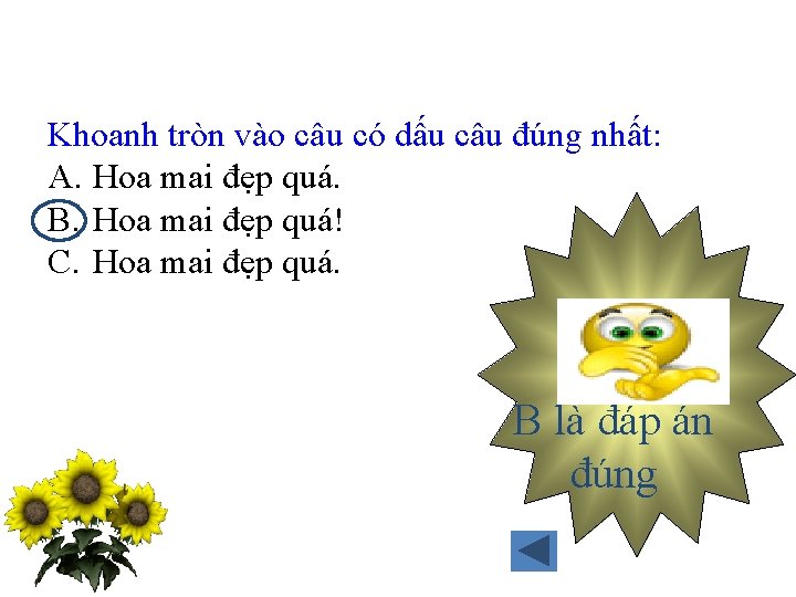 Khoanh tròn vào câu có dấu câu đúng nhất: A. Hoa mai đẹp quá.