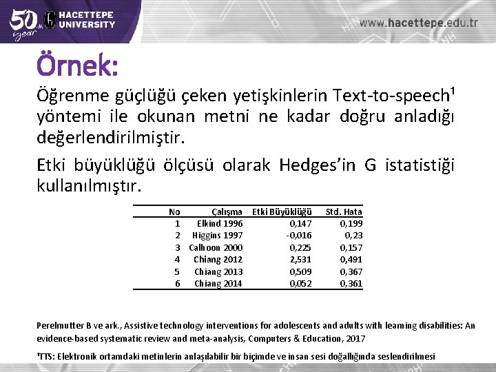 Örnek: Öğrenme güçlüğü çeken yetişkinlerin Text-to-speech¹ yöntemi ile okunan metni ne kadar doğru anladığı