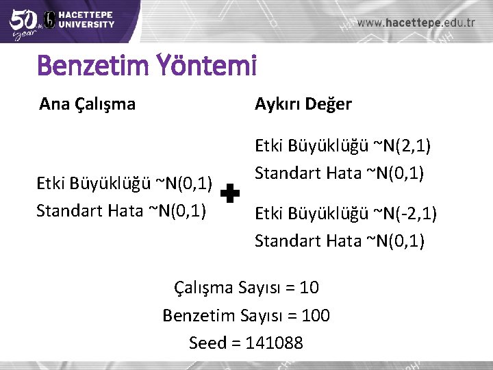 Benzetim Yöntemi Ana Çalışma Aykırı Değer Etki Büyüklüğü ~N(0, 1) Standart Hata ~N(0, 1)