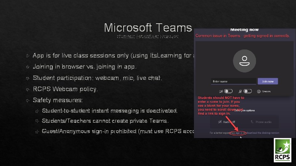 Microsoft Teams Common Instructional Resource App is for live class sessions only (using Its.