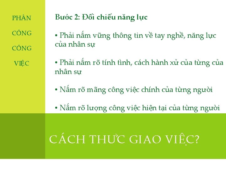 PH N Bước 2: Đối chiếu năng lực CÔNG • Phải nắm vững thông