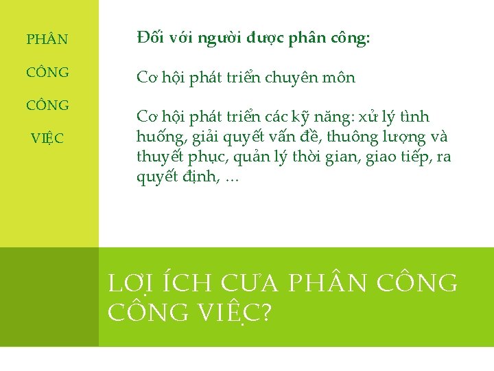 PH N Đối với người được phân công: CÔNG Cơ hội phát triển chuyên