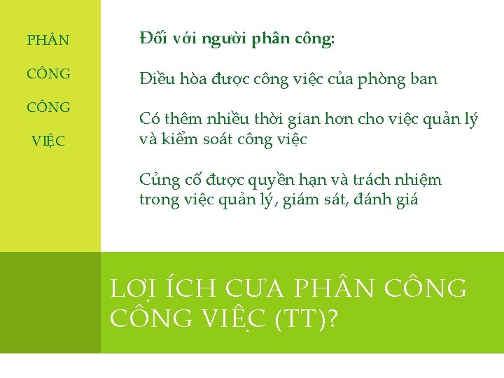 PH N Đối với người phân công: CÔNG Điều hòa được công việc của