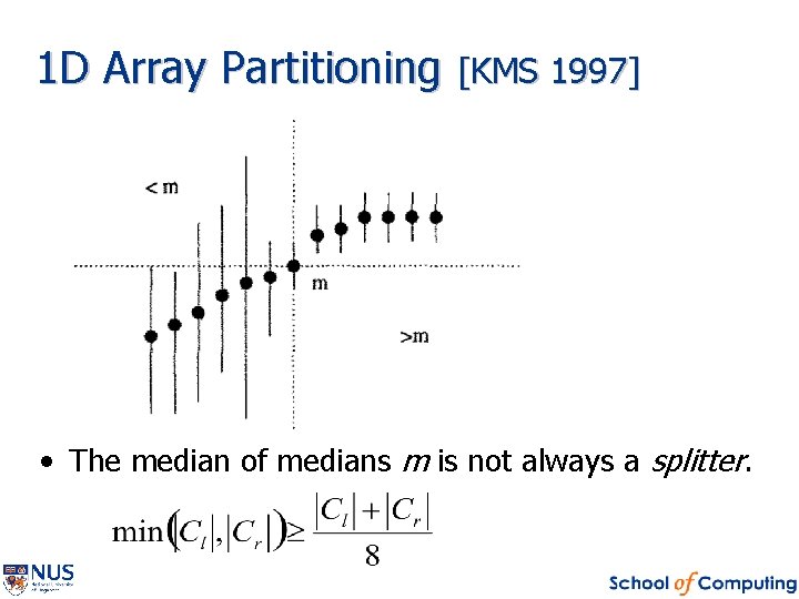 1 D Array Partitioning [KMS 1997] • The median of medians m is not