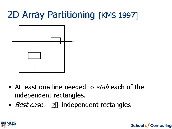 2 D Array Partitioning [KMS 1997] • At least one line needed to stab