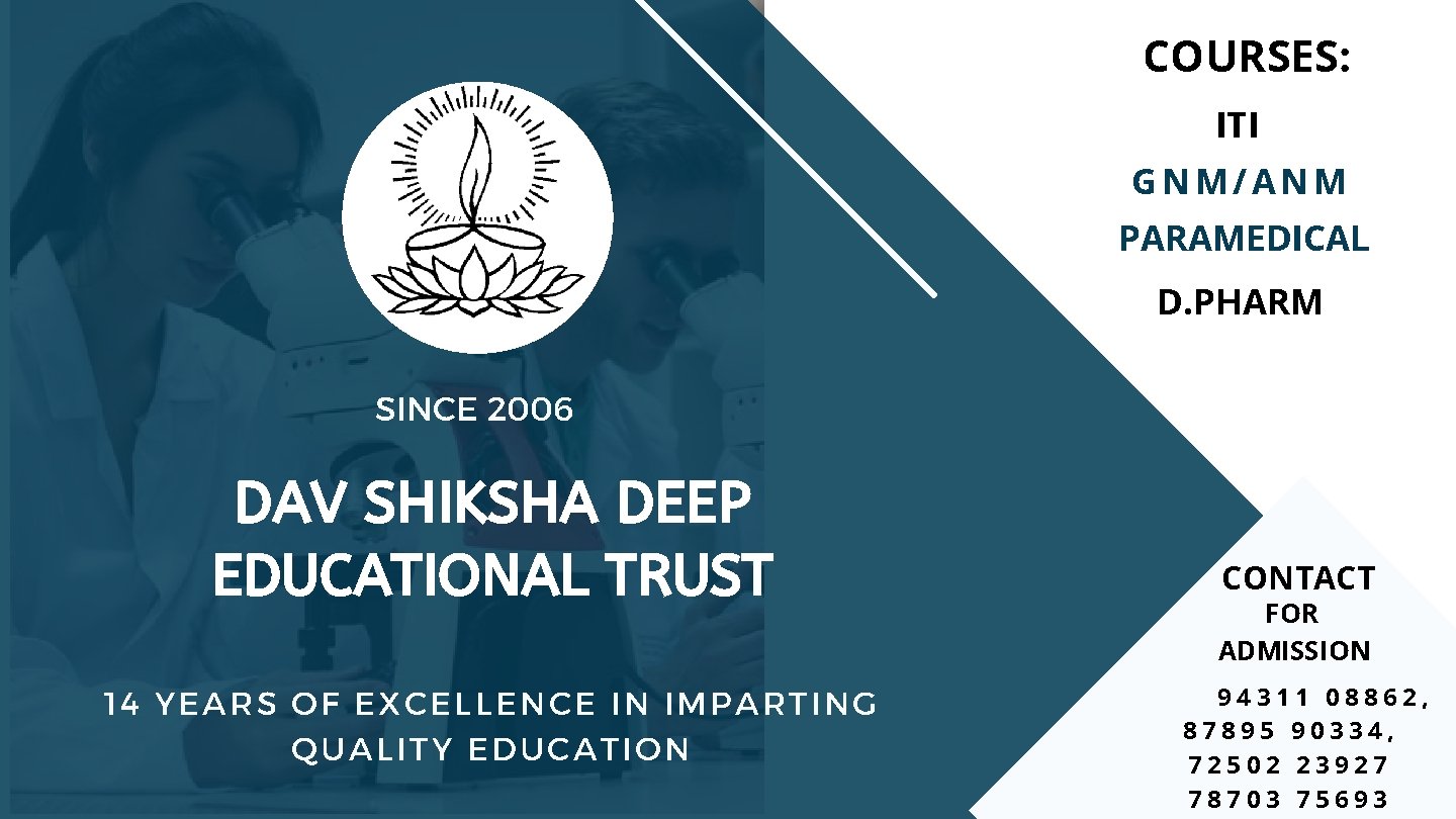 COURSES: ITI GNM/ANM PARAMEDICAL D. PHARM SINCE 2006 DAV SHIKSHA DEEP EDUCATIONAL TRUST 14