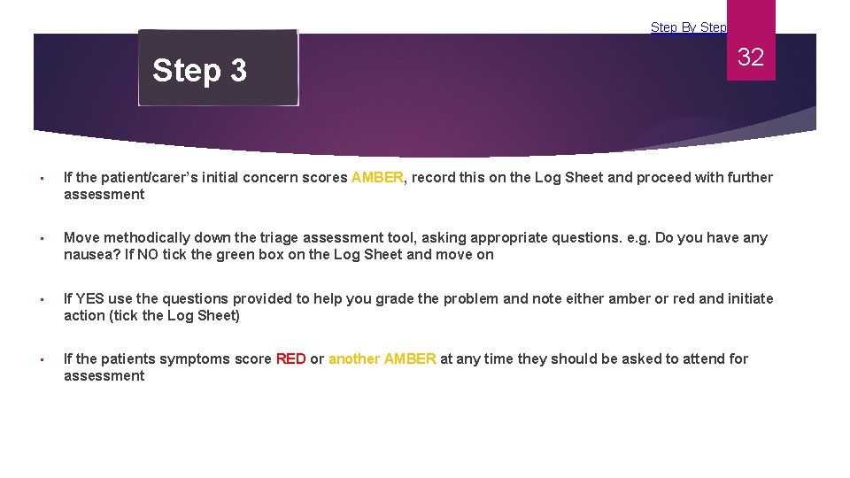 Step By Step 3 32 • If the patient/carer’s initial concern scores AMBER, record Step By Step 3 32 • If the patient/carer’s initial concern scores AMBER, record