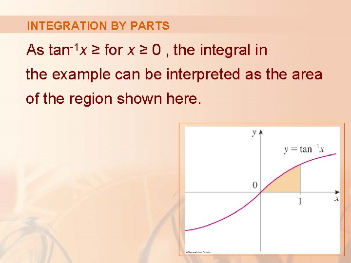 INTEGRATION BY PARTS As tan-1 x ≥ for x ≥ 0 , the integral