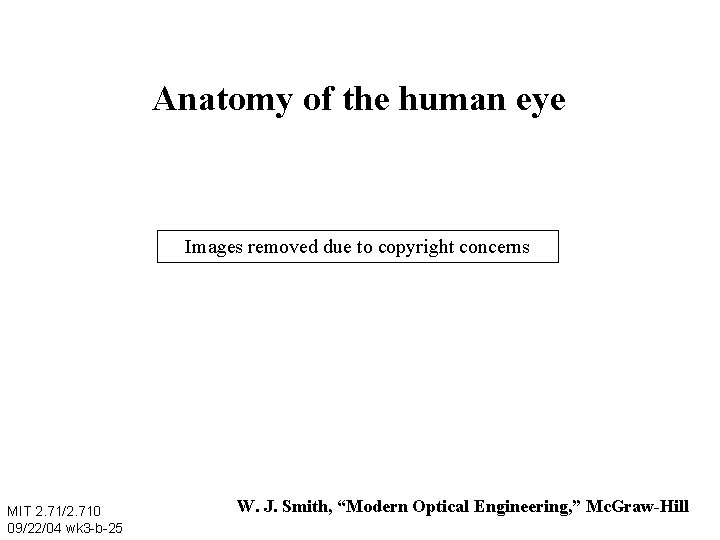 Anatomy of the human eye Images removed due to copyright concerns MIT 2. 71/2.
