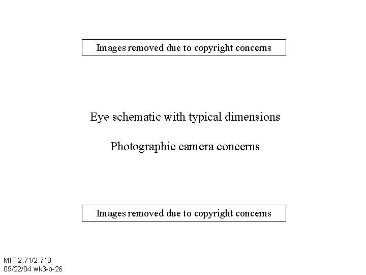 Images removed due to copyright concerns Eye schematic with typical dimensions Photographic camera concerns