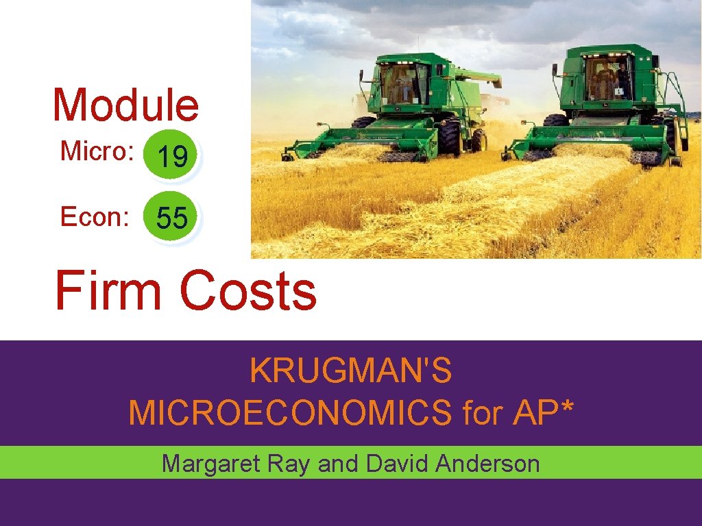 Module Micro: 19 Econ: 55 Firm Costs KRUGMAN'S MICROECONOMICS for AP* Margaret Ray and
