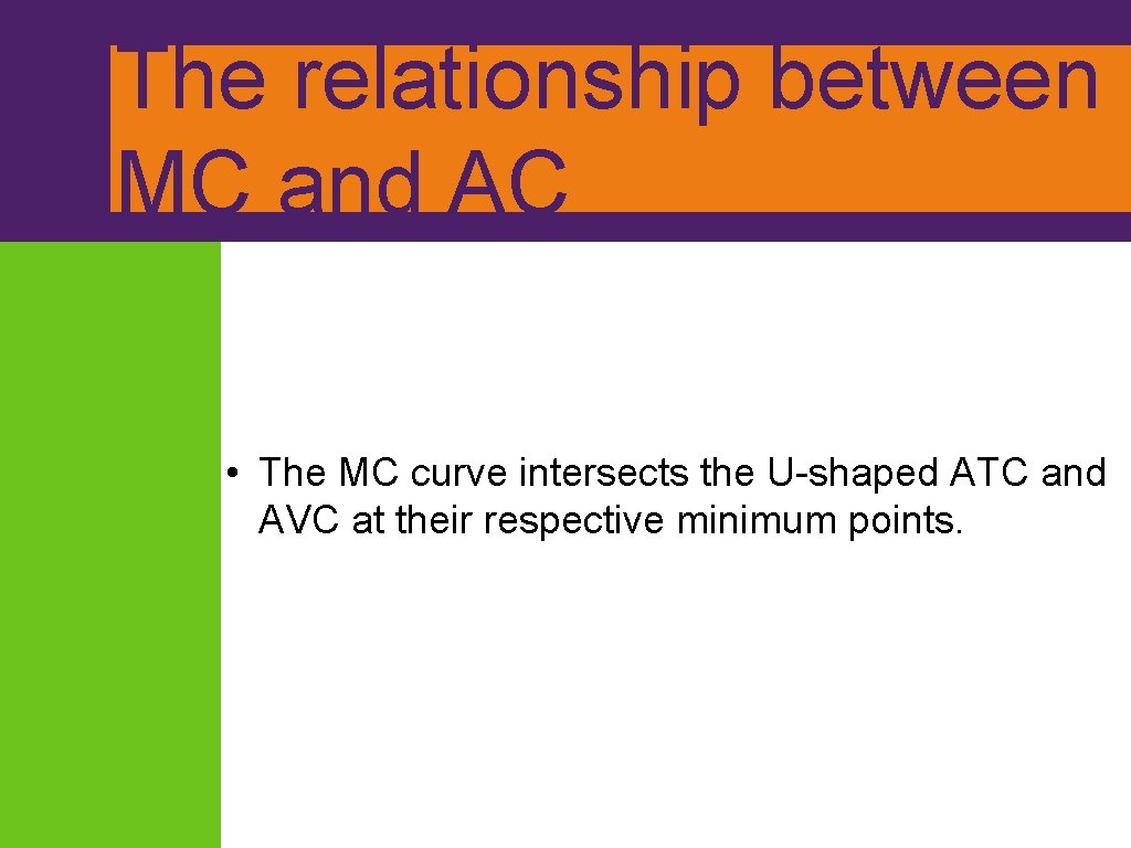 The relationship between MC and AC • The MC curve intersects the U-shaped ATC