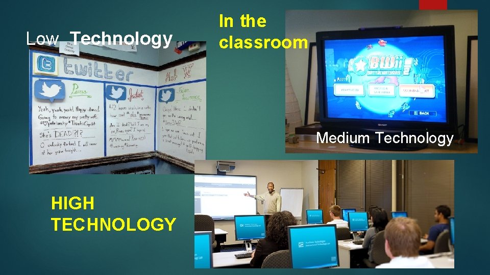 Low Technology In the classroom Medium Technology HIGH TECHNOLOGY 