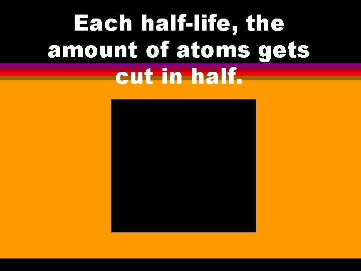 Each half-life, the amount of atoms gets cut in half. 