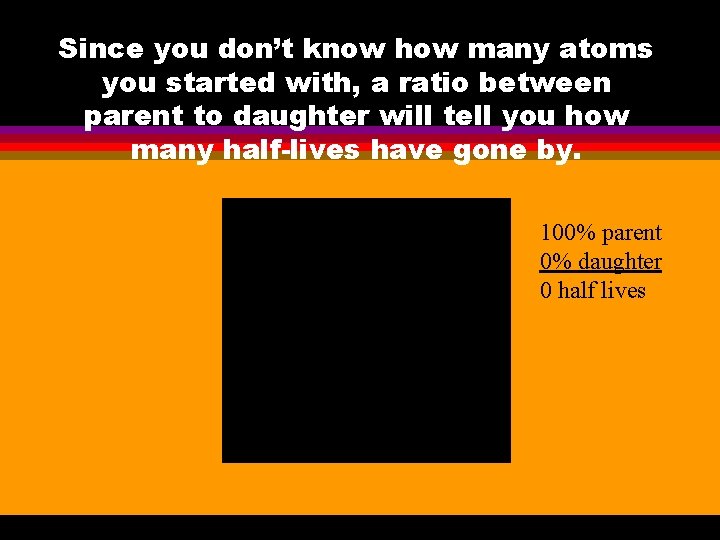 Since you don’t know how many atoms you started with, a ratio between parent