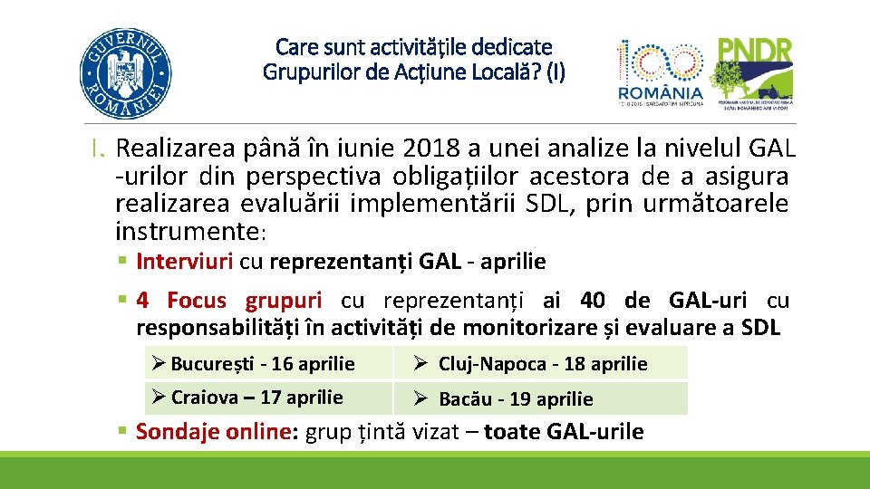 Care sunt activitățile dedicate Grupurilor de Acțiune Locală? (I) I. Realizarea până în iunie