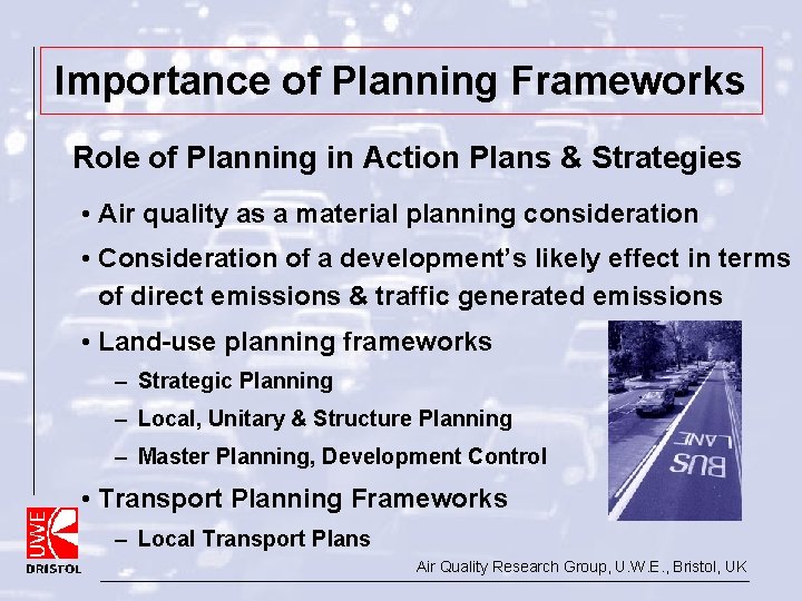Importance of Planning Frameworks Role of Planning in Action Plans & Strategies • Air Importance of Planning Frameworks Role of Planning in Action Plans & Strategies • Air