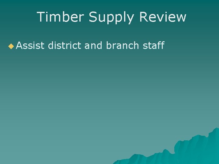 Timber Supply Review u Assist district and branch staff Timber Supply Review u Assist district and branch staff