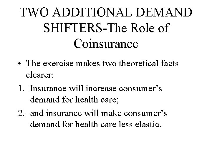 TWO ADDITIONAL DEMAND SHIFTERS-The Role of Coinsurance • The exercise makes two theoretical facts