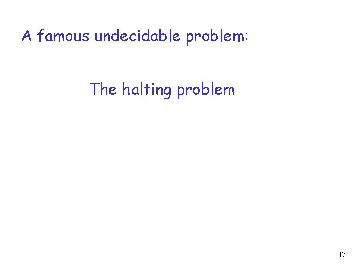 A famous undecidable problem: The halting problem 17 