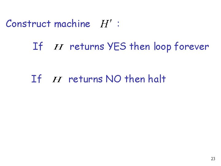 Construct machine : If returns YES then loop forever If returns NO then halt