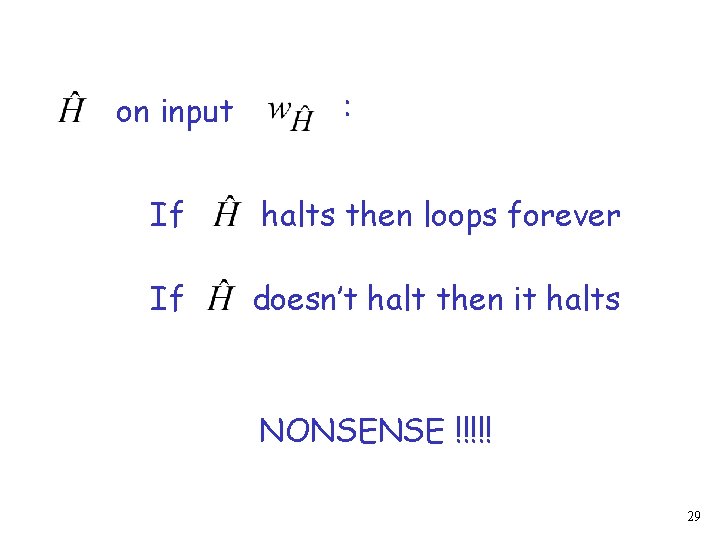 on input : If halts then loops forever If doesn’t halt then it halts