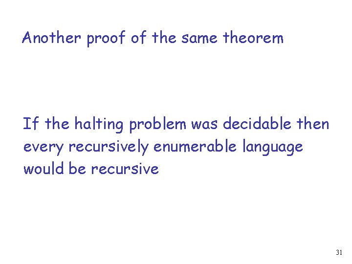 Another proof of the same theorem If the halting problem was decidable then every