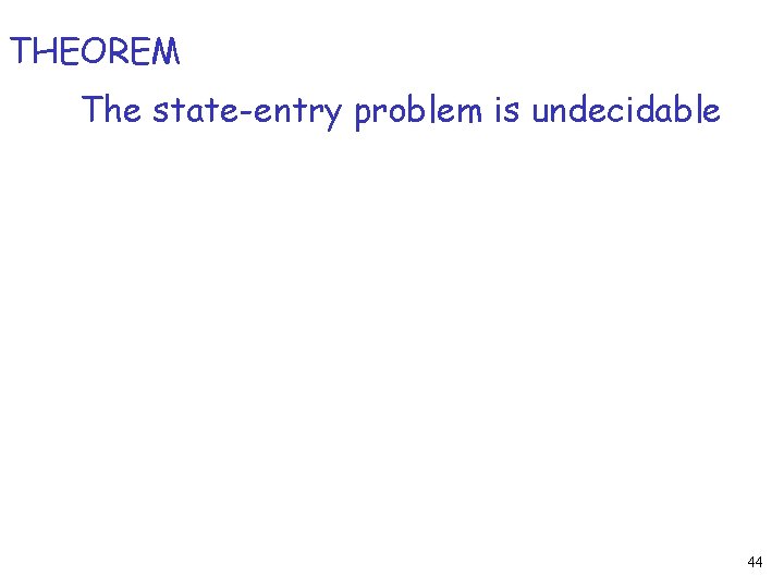 THEOREM The state-entry problem is undecidable 44 