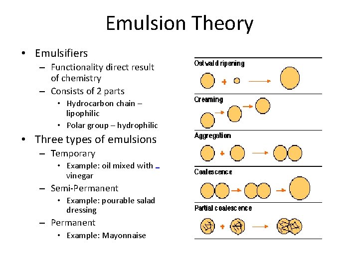 Emulsion Theory • Emulsifiers – Functionality direct result of chemistry – Consists of 2