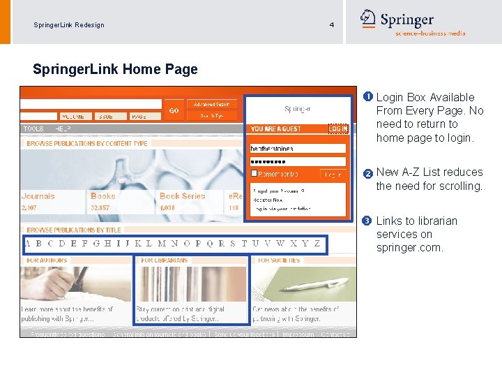 Springer. Link Redesign 4 Springer. Link Home Page Login Box Available From Every Page.