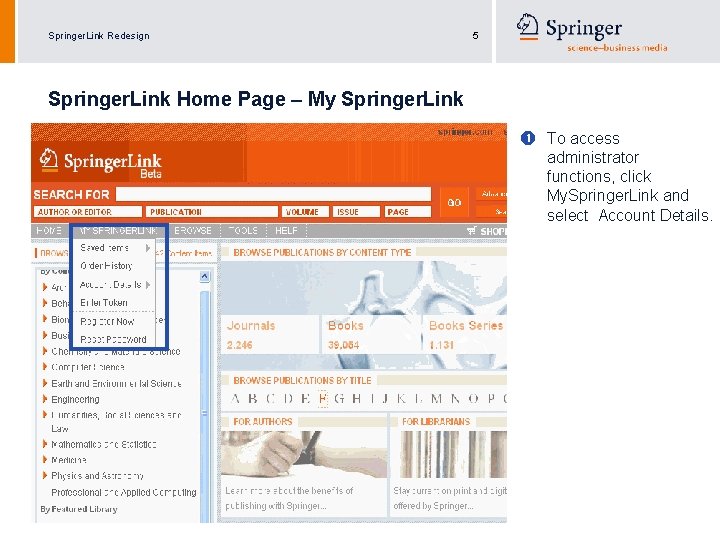 Springer. Link Redesign 5 Springer. Link Home Page – My Springer. Link To access