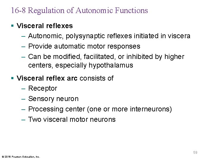 16 -8 Regulation of Autonomic Functions § Visceral reflexes – Autonomic, polysynaptic reflexes initiated