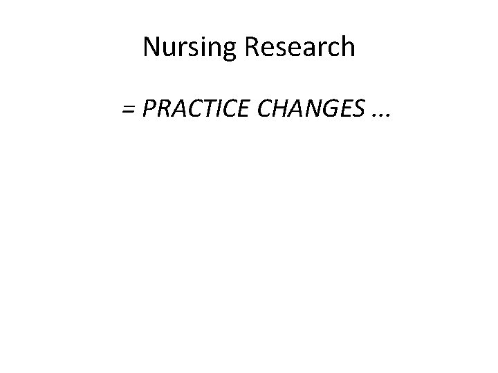 Nursing Research = PRACTICE CHANGES. . . 