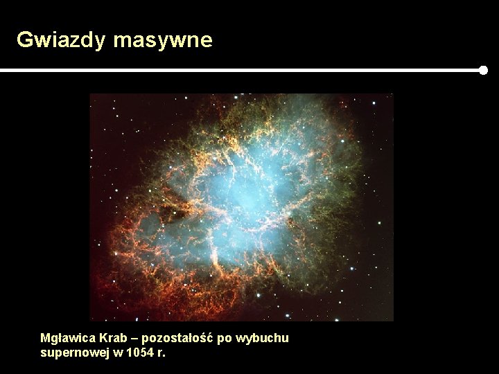 Gwiazdy masywne Mgławica Krab – pozostałość po wybuchu supernowej w 1054 r. 