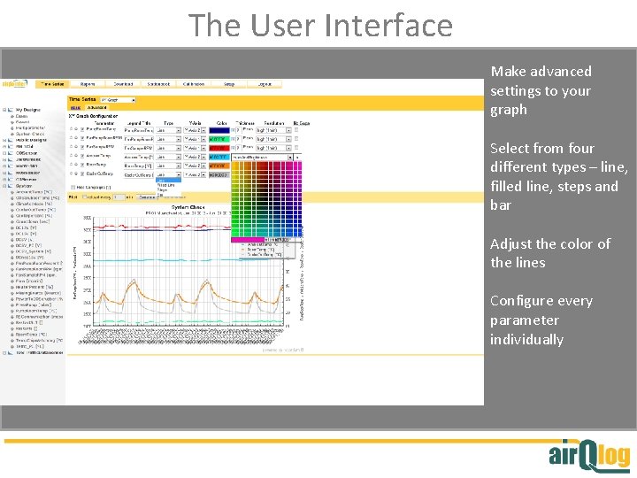 The User Interface Make advanced settings to your graph Select from four different types