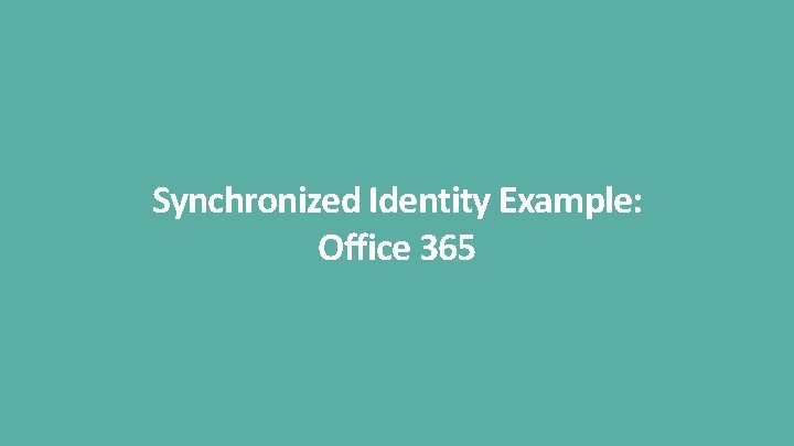 Synchronized Identity Example: Office 365 