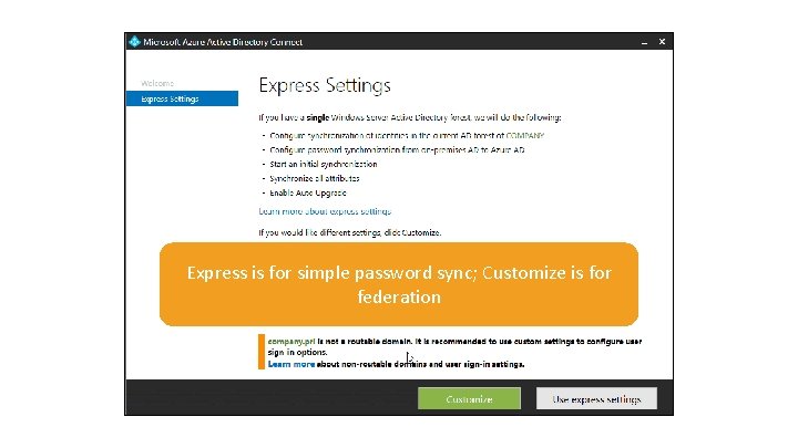 Express is for simple password sync; Customize is for federation 