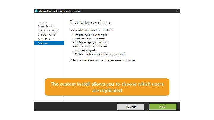 The custom install allows you to choose which users are replicated 