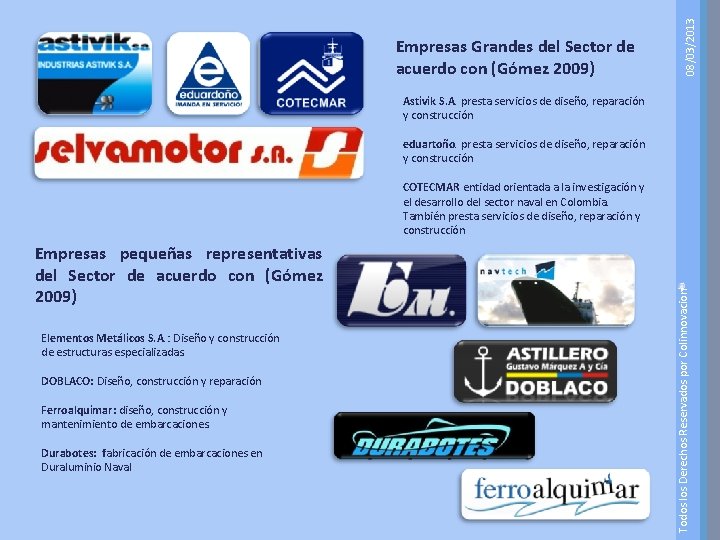 08/03/2013 Empresas Grandes del Sector de acuerdo con (Gómez 2009) Astivik S. A. presta