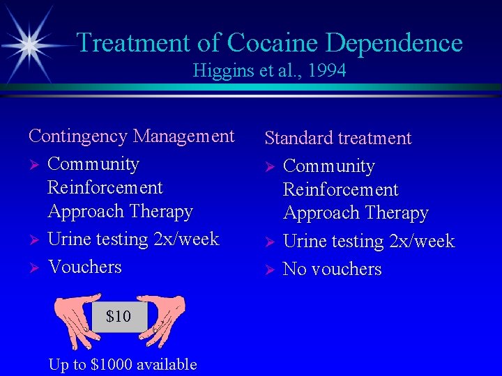 Treatment of Cocaine Dependence Higgins et al. , 1994 Contingency Management Ø Community Reinforcement